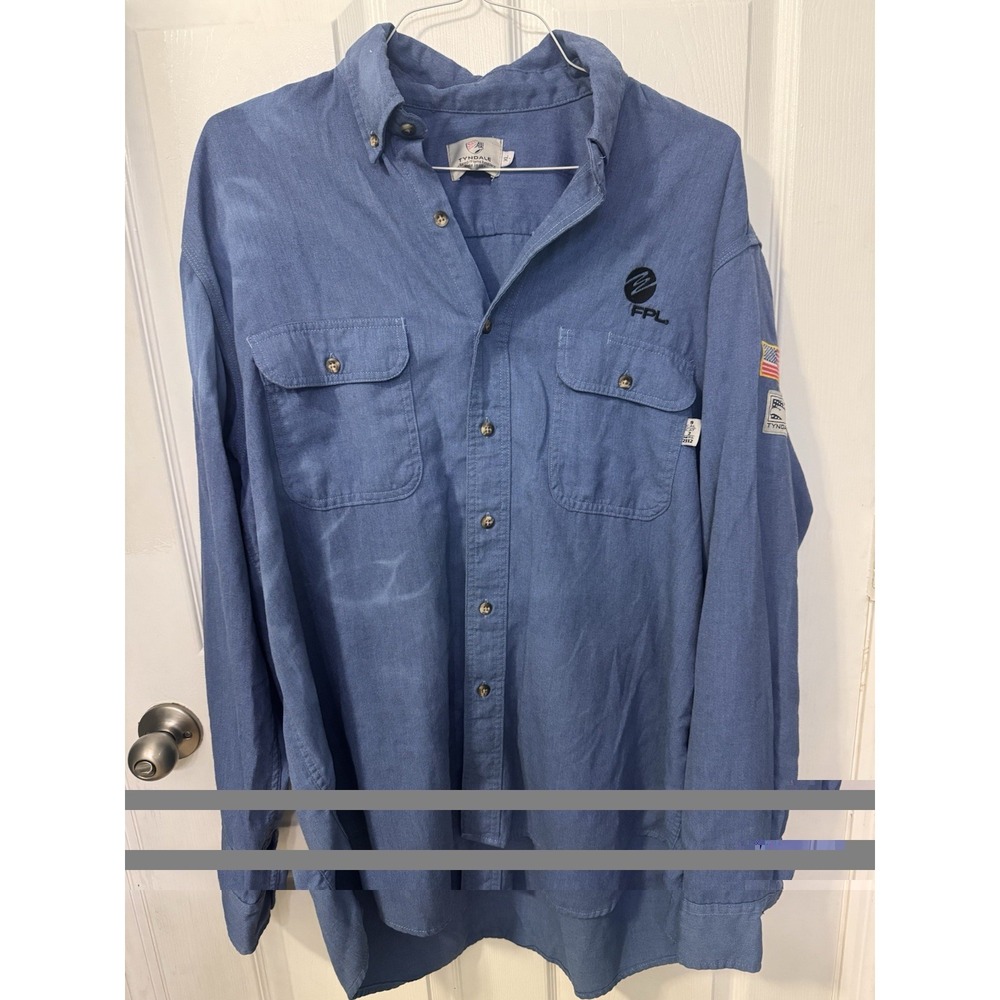 Tyndale FR FPL Work Shirt Men's XL Blue 9 Cal CAT 2 NFPA 2112 USA flag